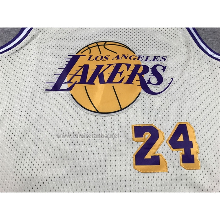 Camiseta Los Angeles Lakers Kobe Bryant NO 24 Mitchell & Ness Chainstitch Crema